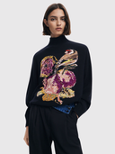 25WWJF04 Pullover - Black with Floral & Bird Jacquard