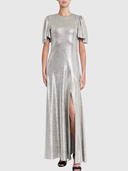 Round Neck Fluted Como Maxi Dress - Moonlight Silver