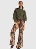 Adele Linen Viscose Belted Printed Pant - Dark Tropique