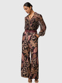 Adele Linen Viscose Belted Printed Pant - Dark Tropique