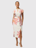 Adria Linen Viscose Button Printed Midi Skirt - Nautilus Bloom