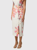 Adria Linen Viscose Button Printed Midi Skirt - Nautilus Bloom