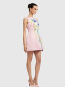 Ali Embroidered Boat Neck Mini - Bouquet Print in Pastel Pink