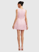 Ali Embroidered Boat Neck Mini - Bouquet Print in Pastel Pink