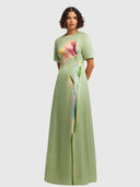 Alice Short - Sleeve Maxi Dress Tulip Print In Green