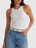 Double Sided Monogram Belt – White/Brown/Silver