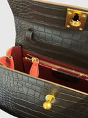 Marie 22 Handbag – Chocolate Croc Embossed Leather & Gold Hardware