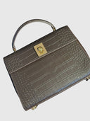 Marie 22 Handbag – Chocolate Croc Embossed Leather & Gold Hardware