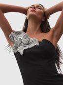 Crepe One Shoulder Gown - With Crystal Flower Black