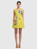 Bree V Neck Embroidery Mini Dress - Mustard