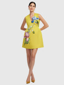 Bree V Neck Embroidery Mini Dress - Mustard