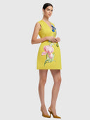 Bree V Neck Embroidery Mini Dress - Mustard