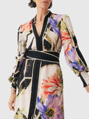 Camille Viscose Faille Curved Hem Dress - Tangled Blossom