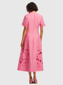 Caroline Applique Short - Sleeve Midi Dress Fuchsia