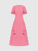 Caroline Applique Short - Sleeve Midi Dress Fuchsia