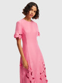 Caroline Applique Short - Sleeve Midi Dress Fuchsia