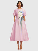 Caroline Short - Sleeve Midi Dress Bouquet Print In Pastel Pink