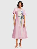 Caroline Short - Sleeve Midi Dress Bouquet Print In Pastel Pink