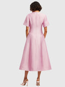 Caroline Short - Sleeve Midi Dress Bouquet Print In Pastel Pink