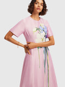Caroline Short - Sleeve Midi Dress Bouquet Print In Pastel Pink