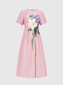 Caroline Short - Sleeve Midi Dress Bouquet Print In Pastel Pink