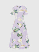 Caroline Short - Sleeve Midi Dress Lily Blossom Print In Lilac