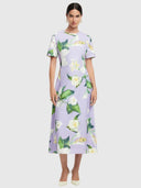 Caroline Short - Sleeve Midi Dress Lily Blossom Print In Lilac