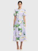 Caroline Short - Sleeve Midi Dress Lily Blossom Print In Lilac