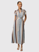 Cattleya Linen Viscose Smock Maxi Dress - Iridescent Stripe