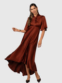 Clarion Bell Sleeve Maxi - Terra Rosa Satin