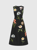 Cleo Embroidery Midi Dress - Botanical Print In Ebony