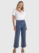 Crystal Embellished Wide Leg Pant - Blue Denim