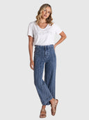 Crystal Embellished Wide Leg Pant - Blue Denim