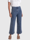 Crystal Embellished Wide Leg Pant - Blue Denim