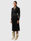 Edith Linen Viscose Embroidered Midi Dress - Black