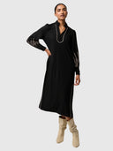 Edith Linen Viscose Embroidered Midi Dress - Black