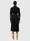 Edith Linen Viscose Embroidered Midi Dress - Black