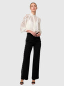 Elvira Embroidered Viscose Stretch Crepe Pant - Onyx