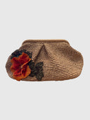 Embellished Floral Raffia Clutch – Natural