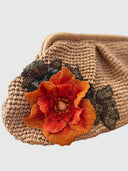 Embellished Floral Raffia Clutch – Natural