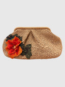 Embellished Floral Raffia Clutch – Natural