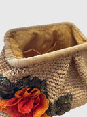 Embellished Floral Raffia Clutch – Natural