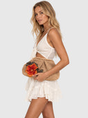 Embellished Floral Raffia Clutch – Natural