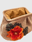 Embellished Floral Raffia Clutch – Natural