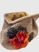 Embellished Floral Raffia Clutch – Natural