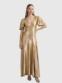 Farfalla V Neck Como Maxi Dress - Cartier Gold