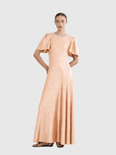 Fluted Como Round Neck Maxi Dress - Powder Pink