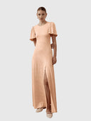 Fluted Como Round Neck Maxi Dress - Powder Pink