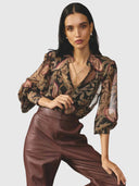 Freya Sheer Viscose Blouse with Embellished Neck Detail - Dark Tropique