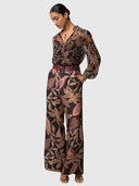 Freya Sheer Viscose Blouse with Embellished Neck Detail - Dark Tropique